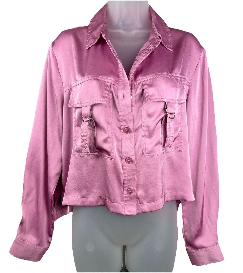 Laundry By Shelli Segal Button Up Satin Blouse M Pink with Breast Pockets
